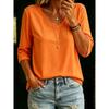 Women's V Neck Three Quarter Sleeve Tee Tops Loose Solid Color Basic Casual Blouse