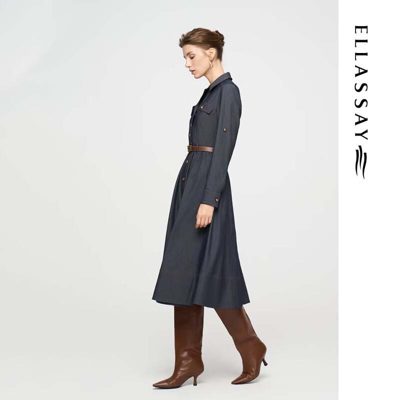 ELLASSAY Women's Elegant Retro Denim Shirt Dress