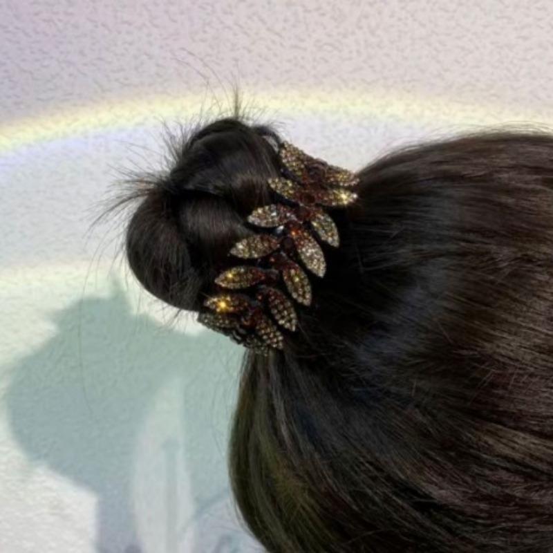 Ball Head Hair Accessories Resin Olive Leaf Hair Reel, Headgear Women's Hairpin, Professional Head Flower Twist Clip Full Diamond Ponytail Buckle