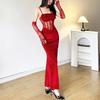 European and American style 2026 spring and summer new women's clothing solid color slim fit high waist fashion one-word collar suspender dress women