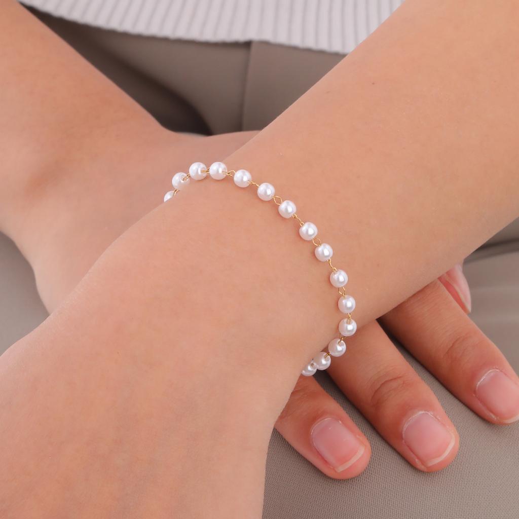 Fashion Imitation Pearl Bead Bracelet for Women Girl Stainless Steel Gold Color Bead Chain Bracelet Jewelry Gifts
