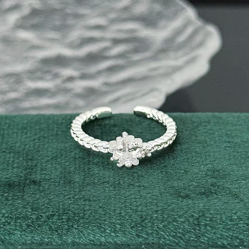 Simple Lace Hollow Open Ring Women'S Light Luxury Micro-Inlaid Zircon Temperament Sweet Jewelry