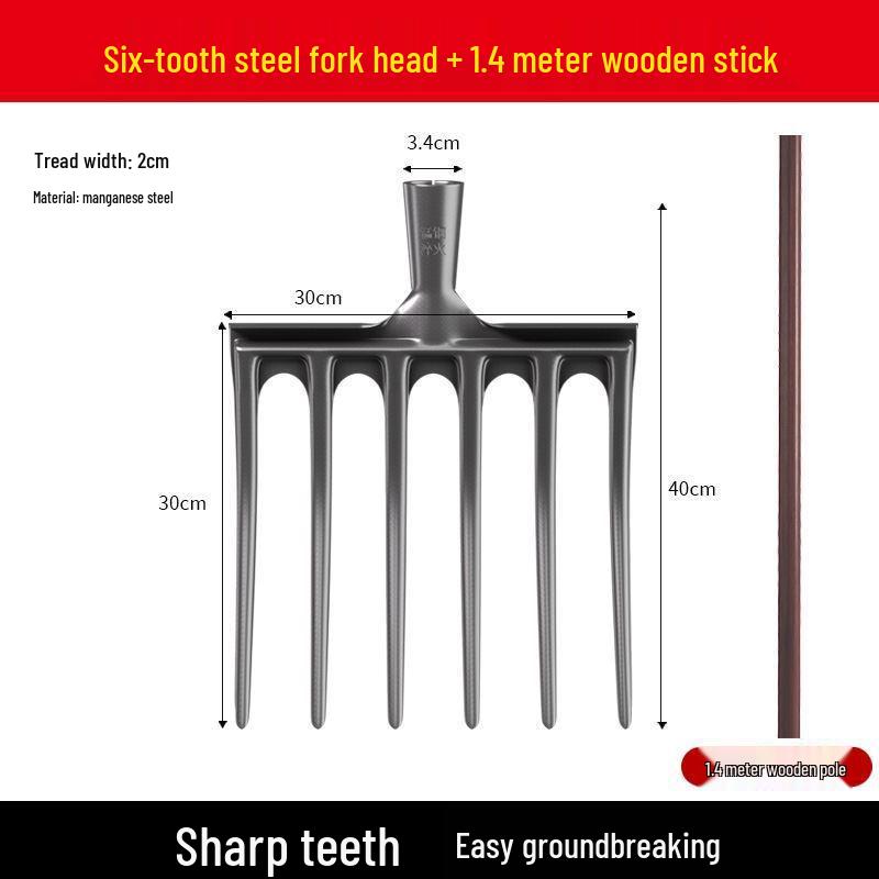 Vierzahnige Gabel aus Vollstahl: Bodenumdreh- und Lockerungswerkzeug mit Holzgriff
