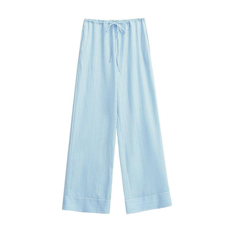 

Elastic Waist Shoelace Loose Stripes Pants Drawstring Light Blue L