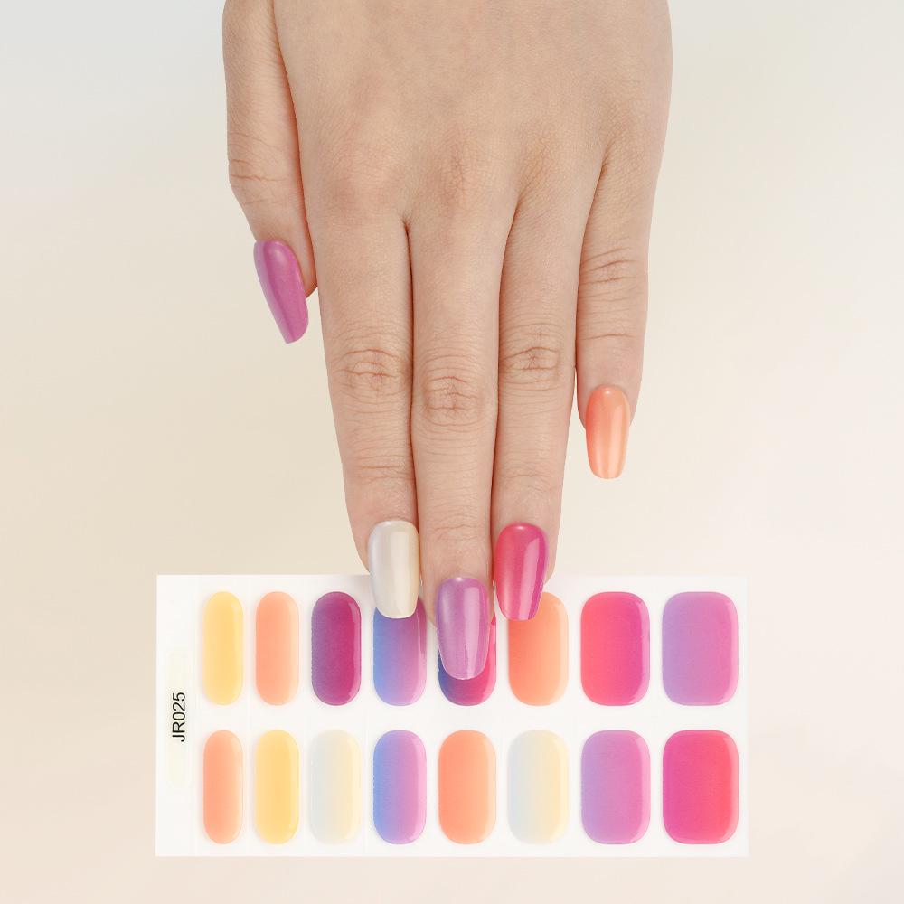 New Semi-Cured UV Gel Nail Stickers - 16 Finger Set with Light Therapy Curing Lamp for Full Nail Coverage