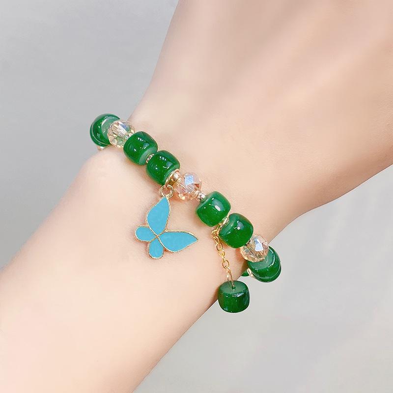 Cute Kids Glass Beaded Bracelet Princess Cartoon Crystal Flower Charm Bangle Handmade Jewelry Gift For Girls Students