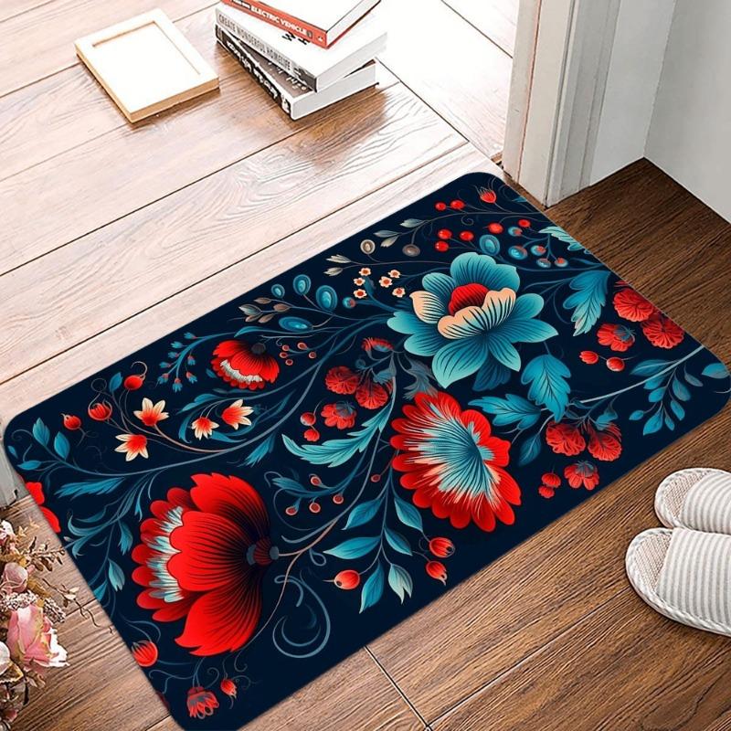 Retro Floral Printing Non-Slip Small Rug Waterproof Easy To Clean Floor Mat for Indoor Outdoor Use Durable Home Decor Fashion