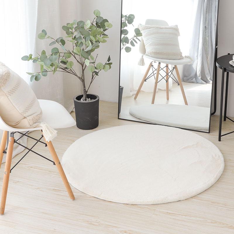 Tappeto rotondo per bambini Tappeto peloso per ragazza Tappetini antiscivolo Pelliccia di coniglio artificiale bianca Soggiorno Camera da letto Tappeti decorativi per la casa 
