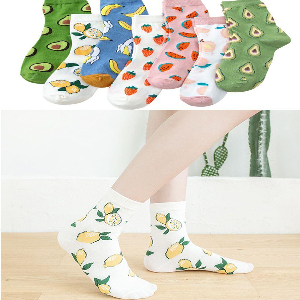 

1 пара повседневных кавайных фруктовых носков в стиле Харадзюку ярких цветов в японском стиле, хлопковые носки, женские носки