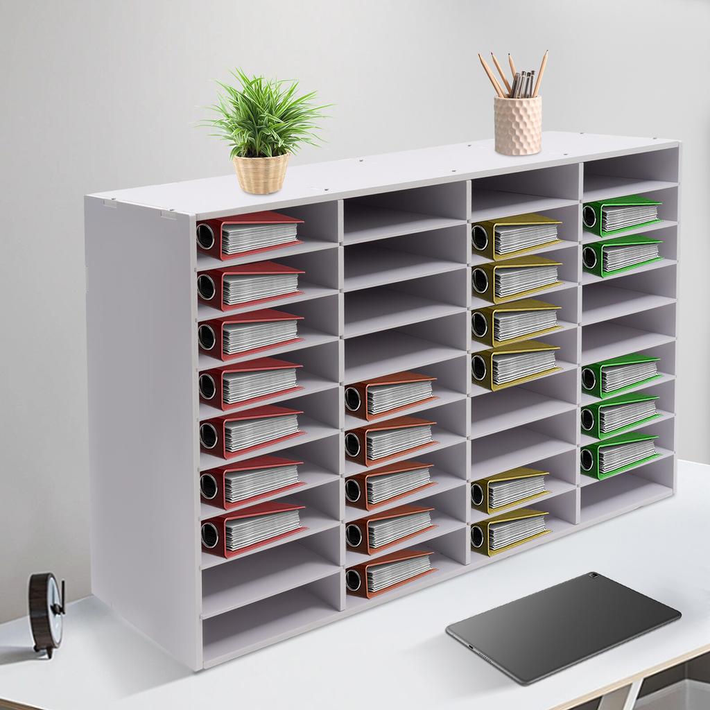 36 Slot Literature Organizer Adjustable White Wood File Sorter Mail Center Classroom Magazine Storage Rack