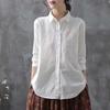 Women's Spring Fall Cotton Embroidered Long Sleeve Shirt – Loose Fit Casual Collared White Blouse Top