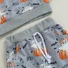 Baby Boys Halloween Clothes Pumpkin Print Long Sleeve Sweatshirt and Elastic Pants 2 Piece Tracksuit for Toddler