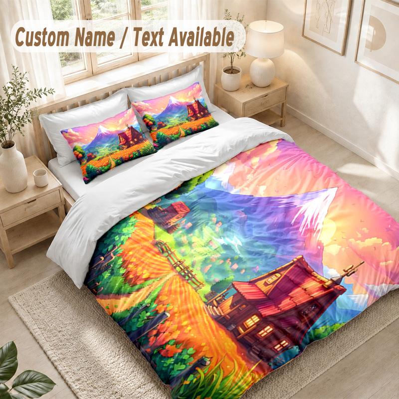 Stardew Valley Bedding Set, 1 Duvet Cover & 2 Pillowcases Soft Comfortable Bedroom Home Textile Decor