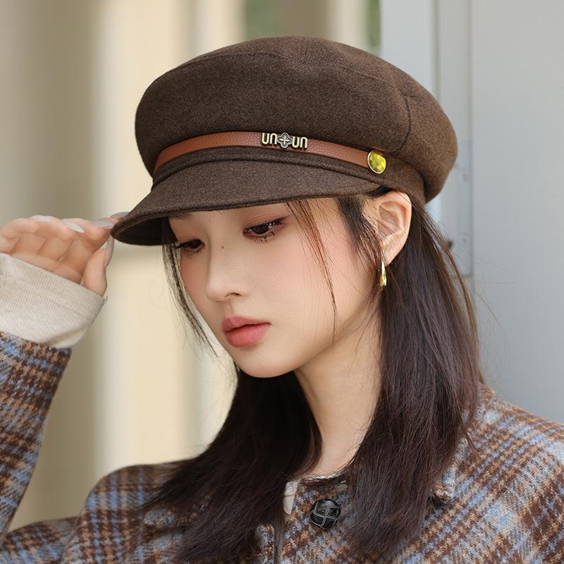French Casual Belt Buckle Hat Spring and Autumn New Hat Female Retro British Octagonal Painter Hat
