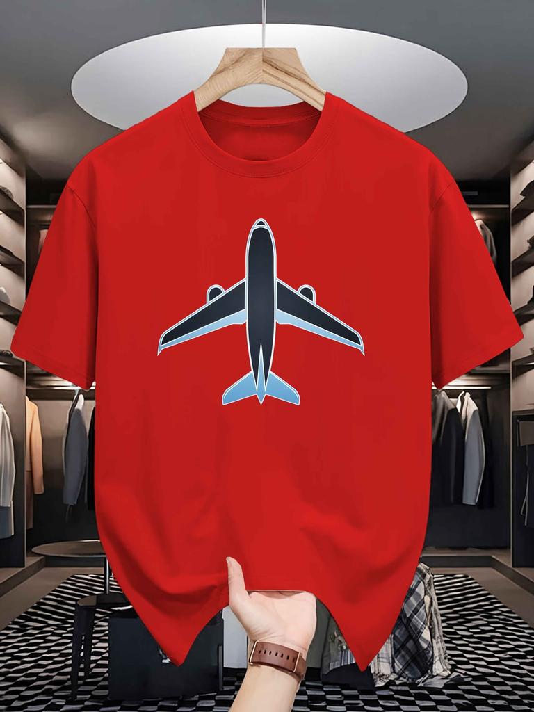 Unisex Crew Neck Tee Minimalist Airplane Aviation Graphic Print Soft Cotton Loose Short Sleeve Summer Casual Male Streetwear Tops
