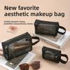 Portable Travel Toiletry Organizer Lipstick Storage Pouch Mesh Transparent Cosmetic Bags Handheld Zipper Clear Black Makeup Bag
