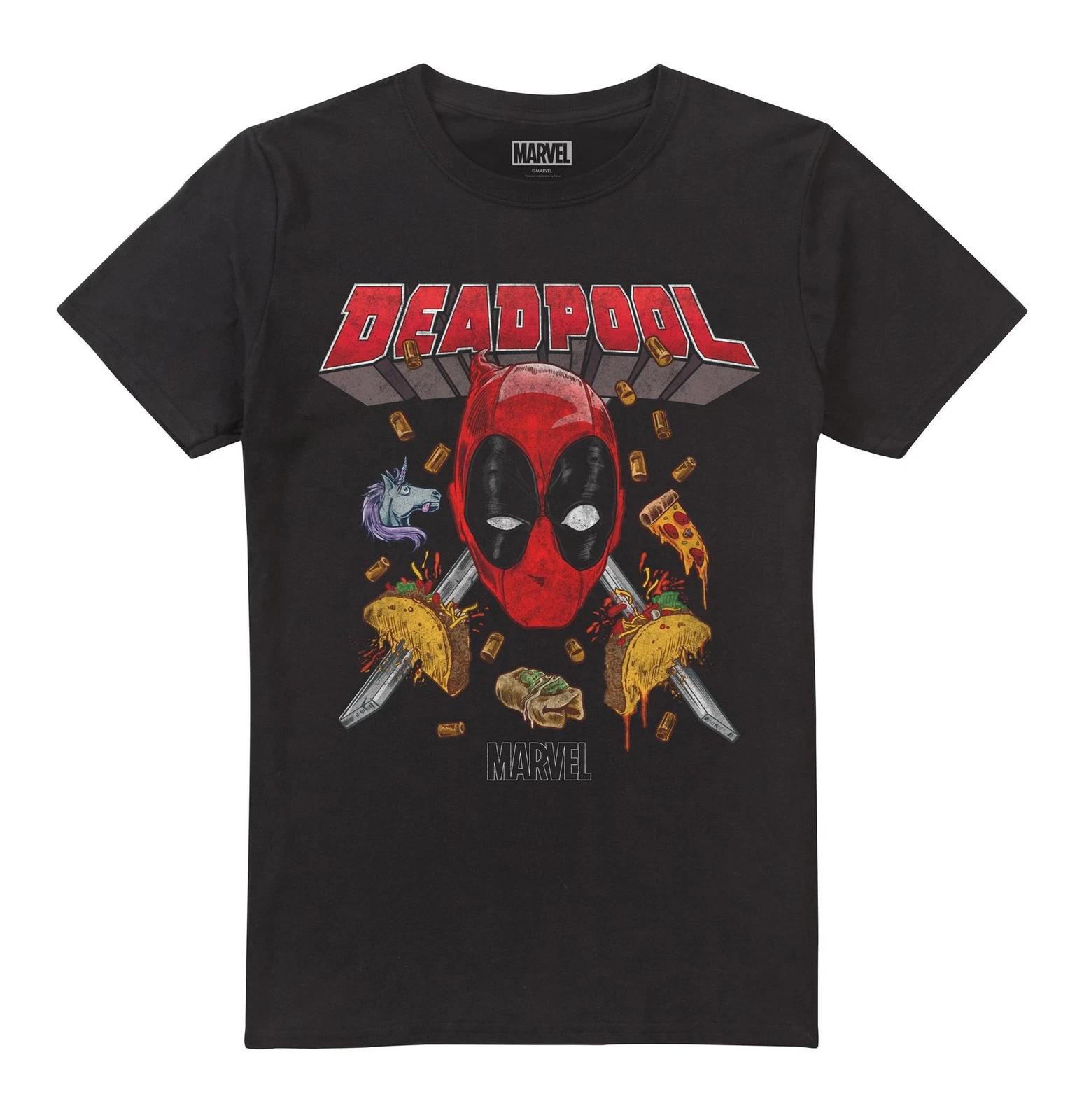 Deadpool Mens 100% Cotton T-shirt Mens Tees Top Tacomania Cotton Short Sleeve Tee Marvel S-2XL Official M