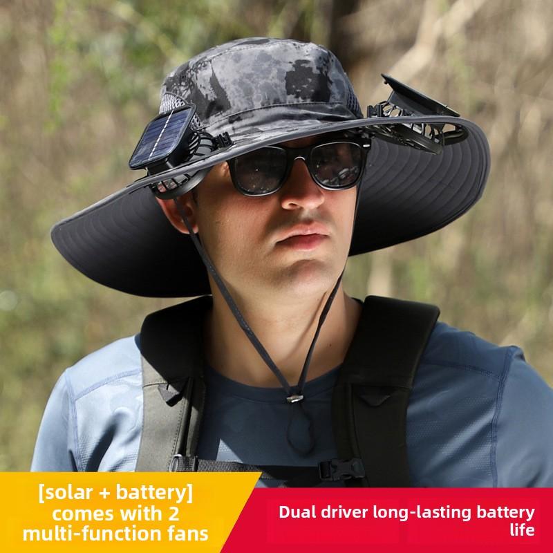 Solar Fan Hat Wide Brim Solar Fan Hat Outdoor Wide Brim Sun Hat with 2 Solar Fan Fishing Hat - Removable & USB Charging Fan
