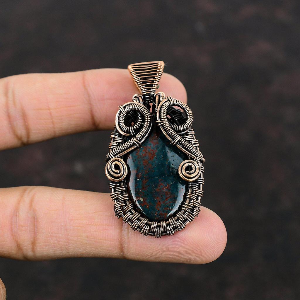 Bloodstone Pendant Copper Wire Wrapped Pendant Handmade Pendant Amazing Copper Jewelry Dainty Pendant For Gift Wire Wrapped Gemstone Jewelry