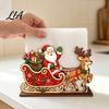 Christmas Home Decor Wooden Tissue Holder, Napkin Dispenser with Santa Gingerbread House Elk Rack Pattern, Decorative Organizer for Dining Table