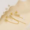 Stainless Steel Star Chain Tassel Drop Earrings 18K Gold Plated Double Studs Zircon Butterfly Piercing Earring Fashion Jewelry