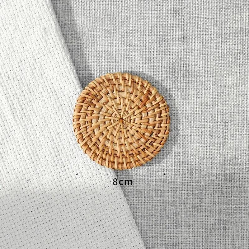 Natural Hand Woven Rattan Placemats Heat Resistant Round Table Mats for Dining Table Rustic Decorative Coaster Kitchen Supplies 1pc