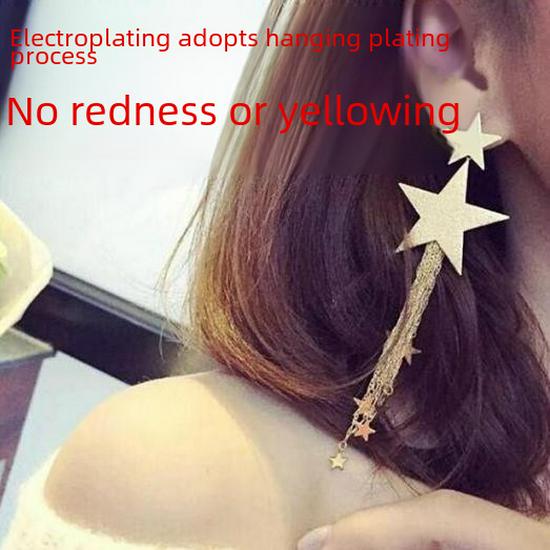 

B436 Trendy Star Tassel Earrings with Matte Studs золотий