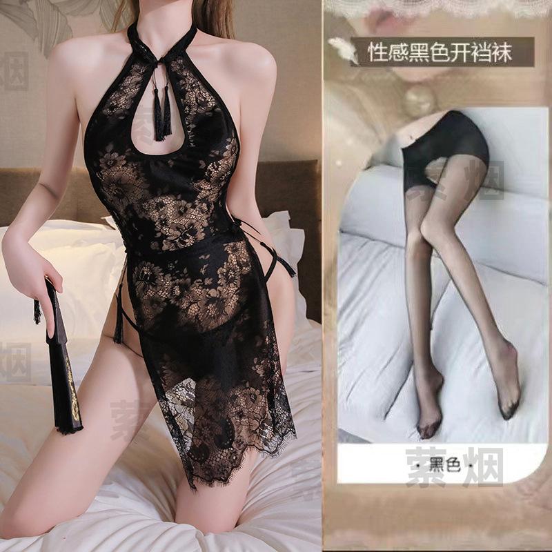 Sexy lingerie cheongsam hot slim uniform seduction flirting bed passion midnight backless jacquard nightdress