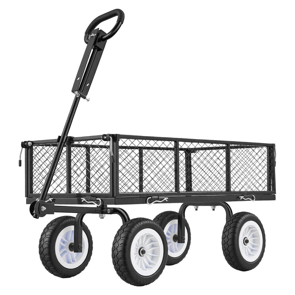 Garden Cart, 408.2 kg, Heavy Duty Steel Yard and Garden Utility Wagon with 10-Inch Tires, Outdoor Gardening Stool with Adjustable Handle, Detachable