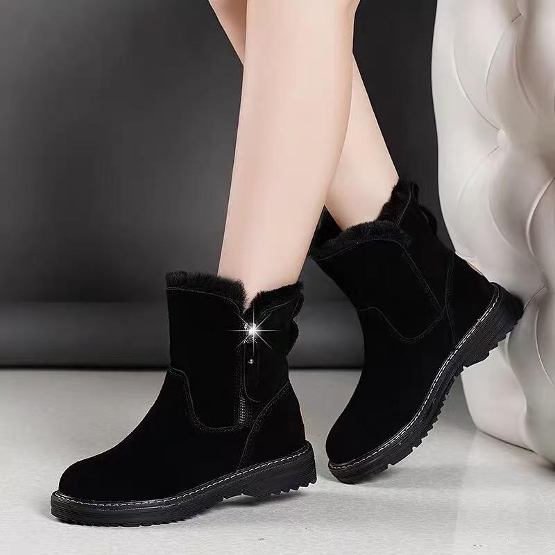 New Winter Fur Integrated Versatile Women's Cotton Shoes Piled Warm Thickened Cold-proof and Frost-resistant Snow Boots Women