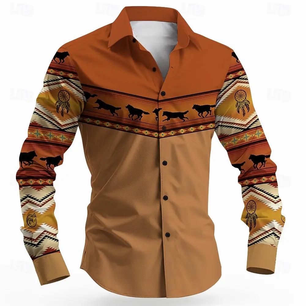 Western Tribal Pattern Long Sleeve Shirt, Stylish Buffalo Design