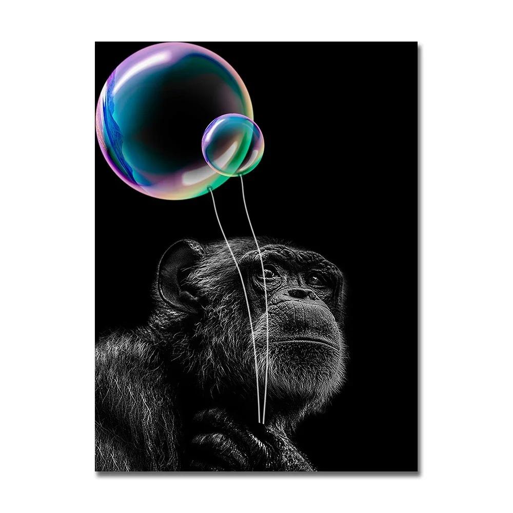 Black Cat with Colorful Bubbles Poster Cute Animal Giraffe Elephant Lion Posters and Prints Wall Arts Canvas Painting Home Decor