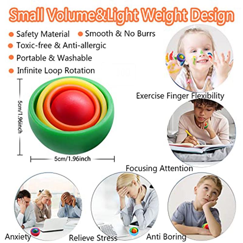 Raibow Fingertip Ball Spinner Fidget ADHD Autism Relieve Stress Finger Gyro Spinner Funny Infinite Flip 3D Ball for Kids Adult