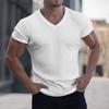 Men T-shirt V Neck Slim Fit Solid Color Breathable Summer Top Daily Garment