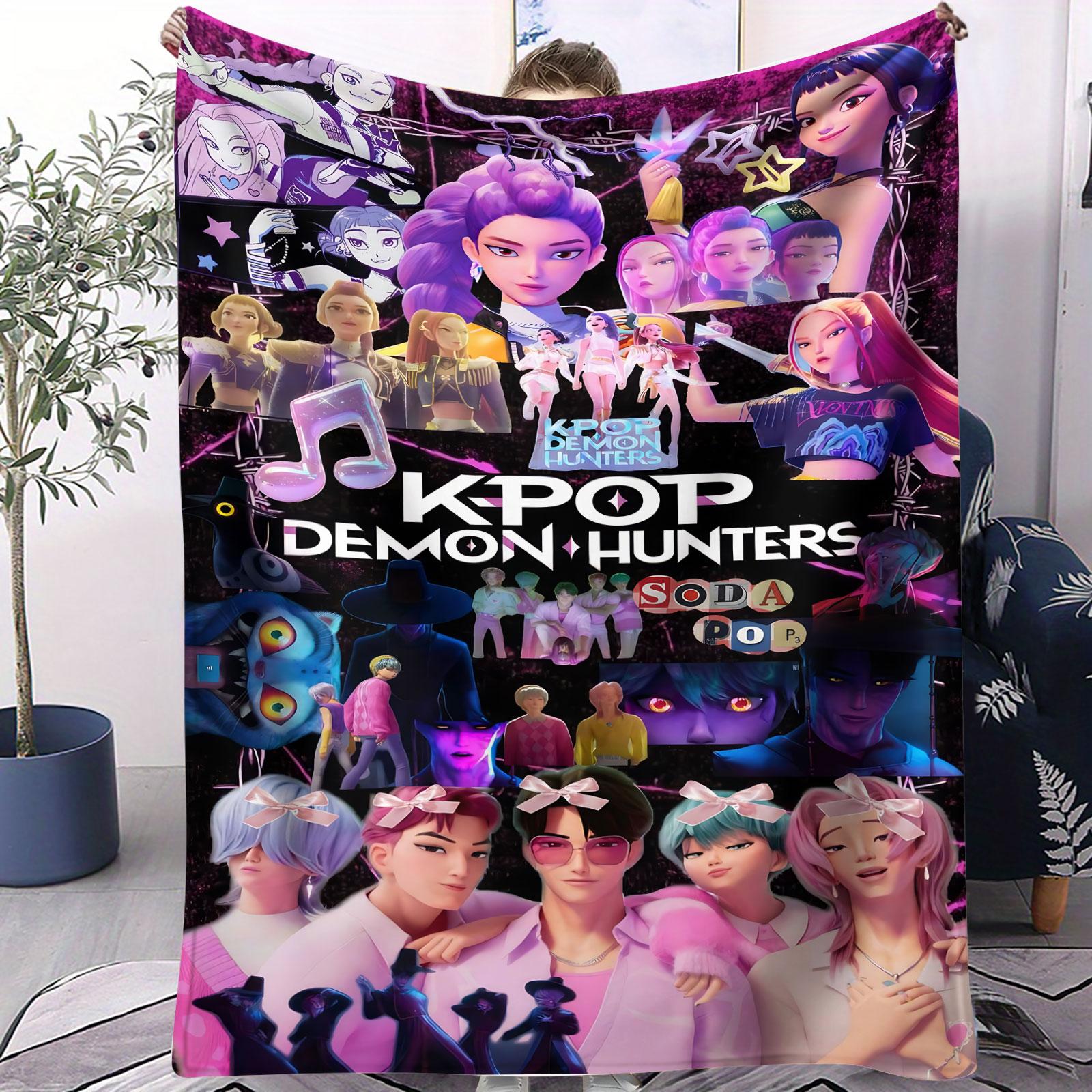 

K-POP Demon Hunters Flannel Throw Blanket Huntrix Tiger Soft Warm Sofa Bed Cover Travel Camping Home Leisure for Girls Fans Gift 70x100cm(28x40inch)