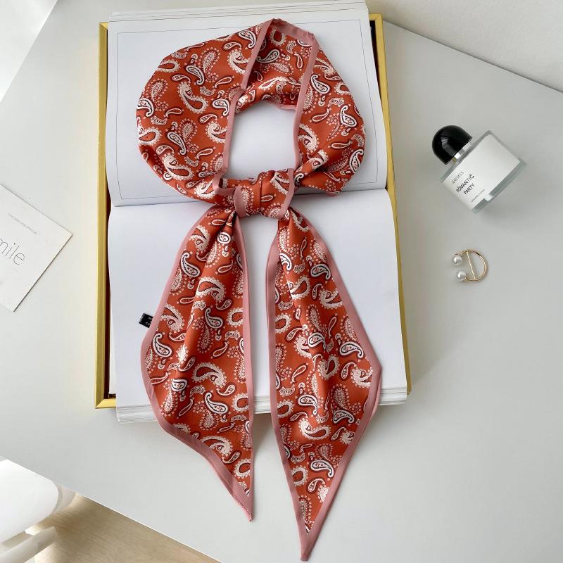 Silk scarf high-end neck new cashew flower silk scarf women's hair tie bag thin and narrow strip decorative scarf headband