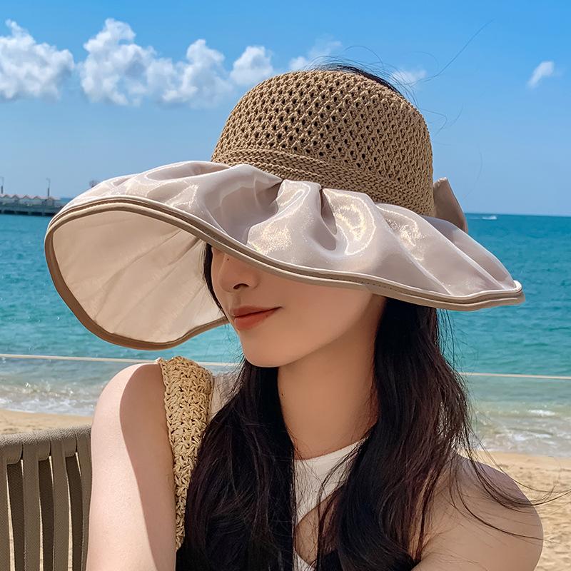

Summer UV protection empty top sun hat children foldable beach hat sweet versatile face cover sun basin hat Adjustable