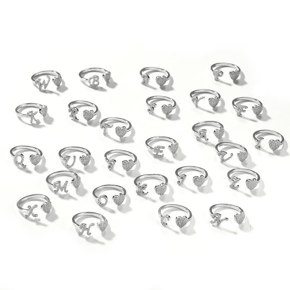 Bague simple personnalité 26 lettres anglaises ouverture réglable luxe léger design de niche haute qualité bague amour