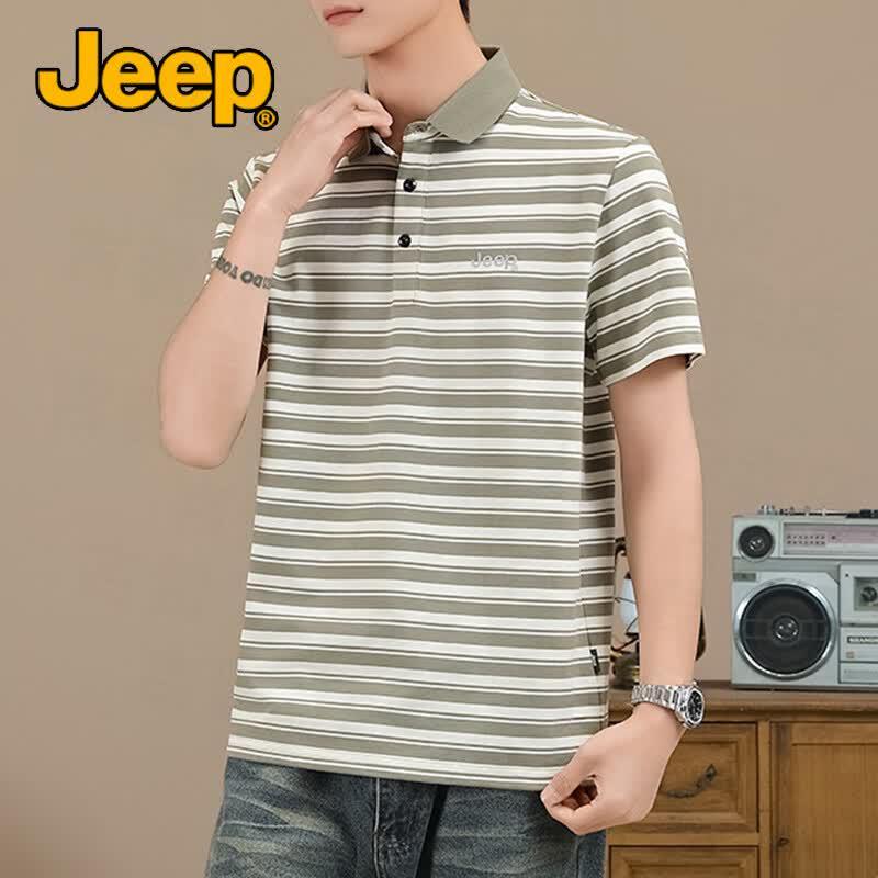 Jeep Men's Fashion Casual Color-block Stripe Polo Shirt