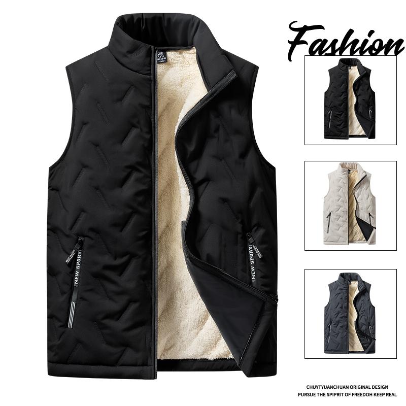 

Autumn and Winter Fashion Men s Cotton Vest Jacket Casual Multifunctional Plus Size Warm Standing Collar Sleeveless Men s Top S чорний