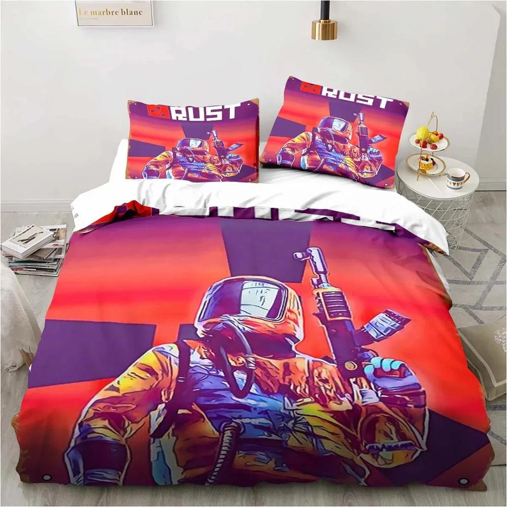 3D Print Rust Game Logo Bedding Set,Duvet Cover Comforter Bed Set Quilt Cover Pillowcase,King Queen Twin Size Boys Girls Adults