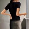 Women’s Short-sleeved Sweet and Fresh-looking Knitted Top with A Lace Collar Button Fastening and Ribbed Trim