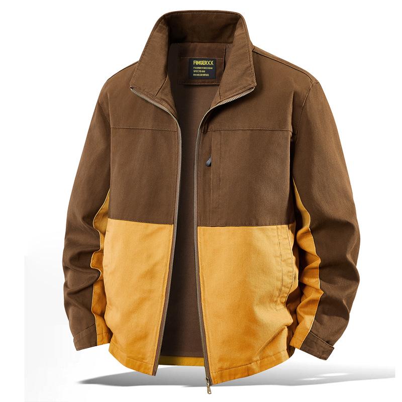 Trendy Plus Size Retro Color Block Workwear Jacket with Lapel