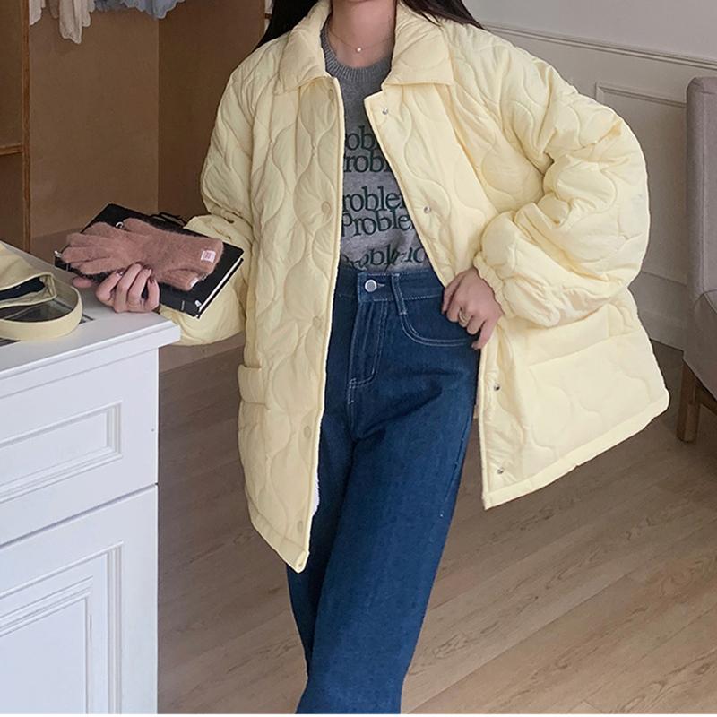 Höst Vinter Kvinnor Casual Lös Bomullsvadderad Jacka Långärmad Knäppning Förtjockad Varm Lammull Jacka Kvinnor Parkas