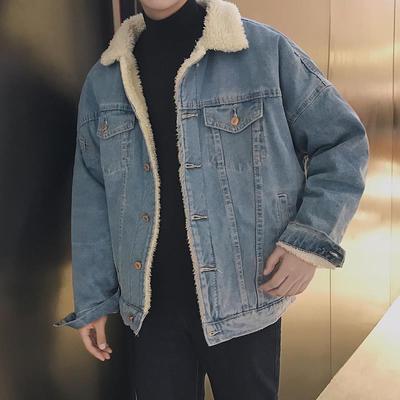 Men's Korean Style Winter Lambswool Denim Jacket - Fleece Lined, Thick Cotton, Trendy and Versatile