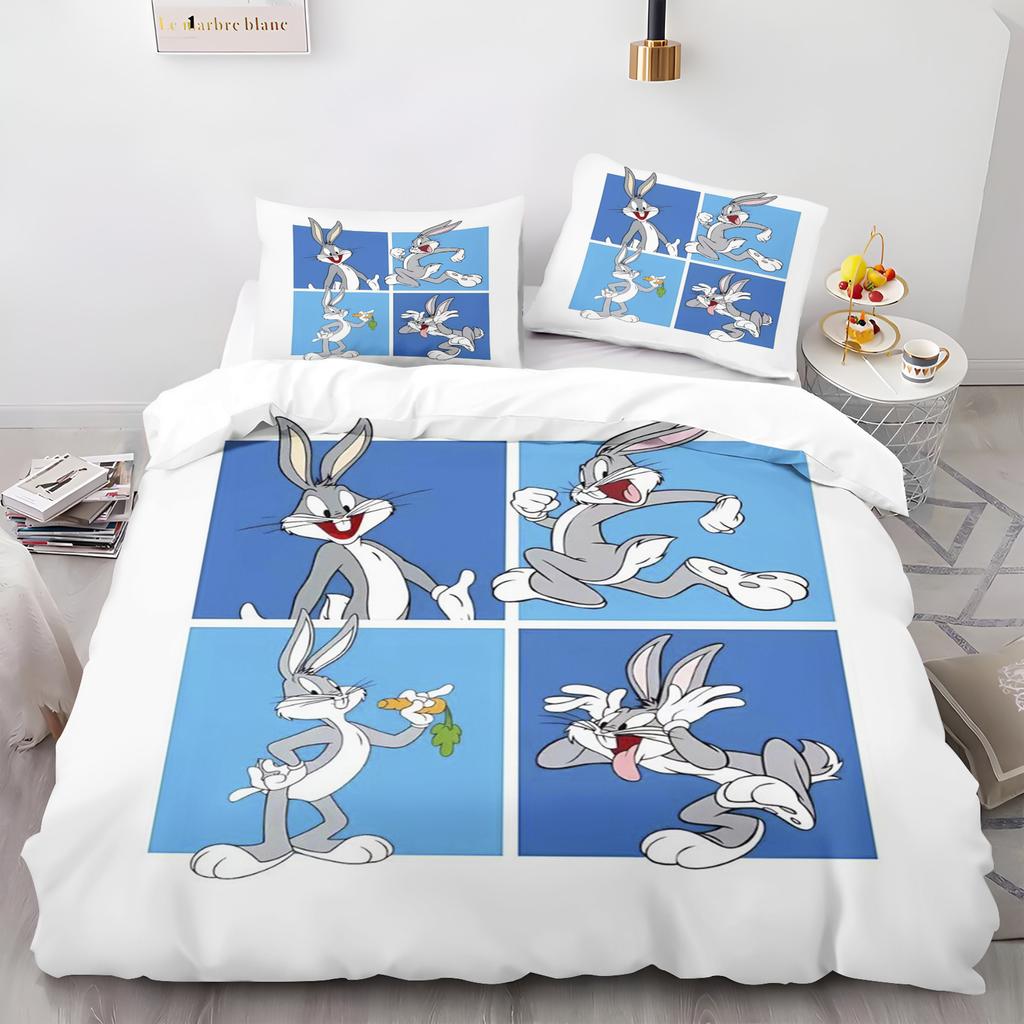 Bunny Cartoon Rabbit Quilt Cover Skin-Friendly and Breathable Duvet Comforter Warmth Children's Bedroom Bedding