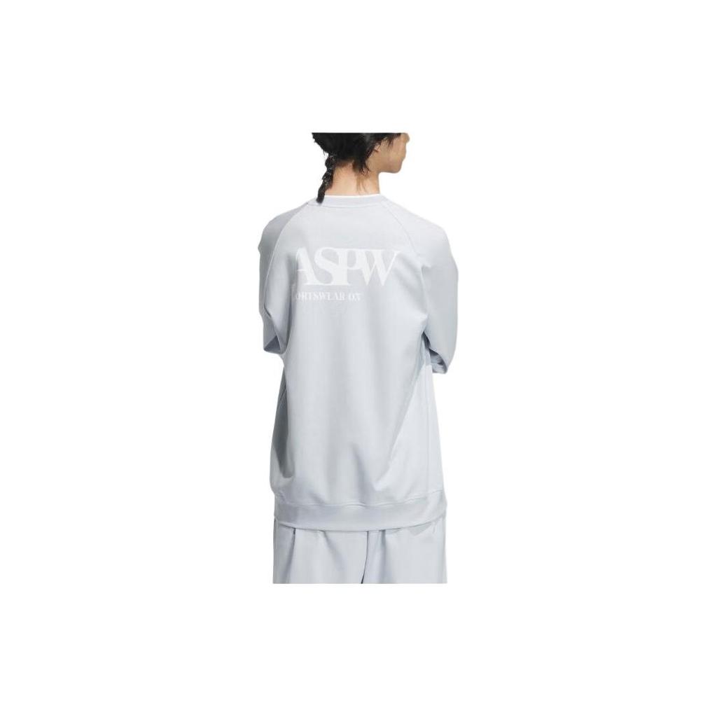 Adidas Verbiage Double Knit Sweatshirt With Letter Print And Color Block Collar Men Sweatshirt Light-Blue JI6459