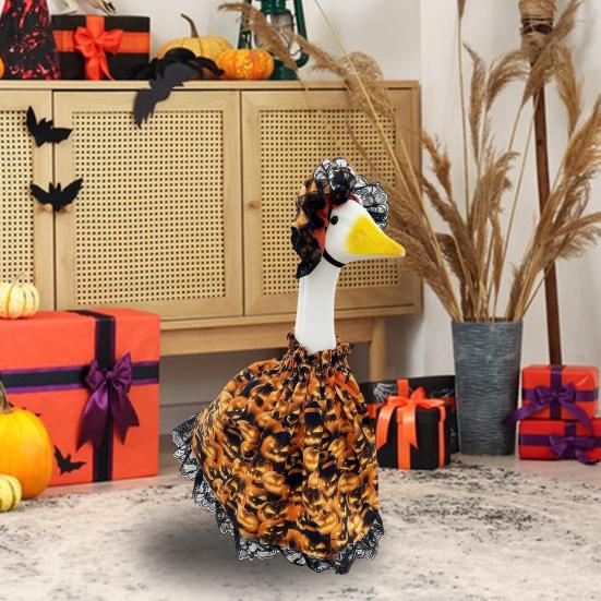 1 Set Halloween Porch Goose Outfits Outdoor Garden Lawn Yard Goose Statue Autumn Pumpkin Cloak Lace Hat Holiday Party Dress-up Clothing