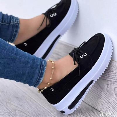 Modne Buty Damskie 2024 Lato Platforma Sportowe Casualowe Buty Sznurowane Płaskie Duży Rozmiar Wygodne Antypoślizgowe Damskie Mokasyny Wulkanizowane Buty
