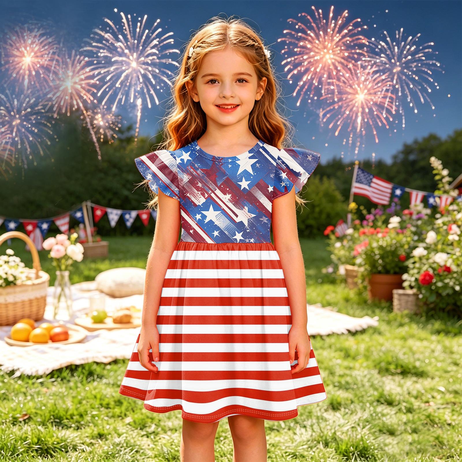 Girls  Summer Princess Dress - A-Line T-Shirt Dress Independence Day 120